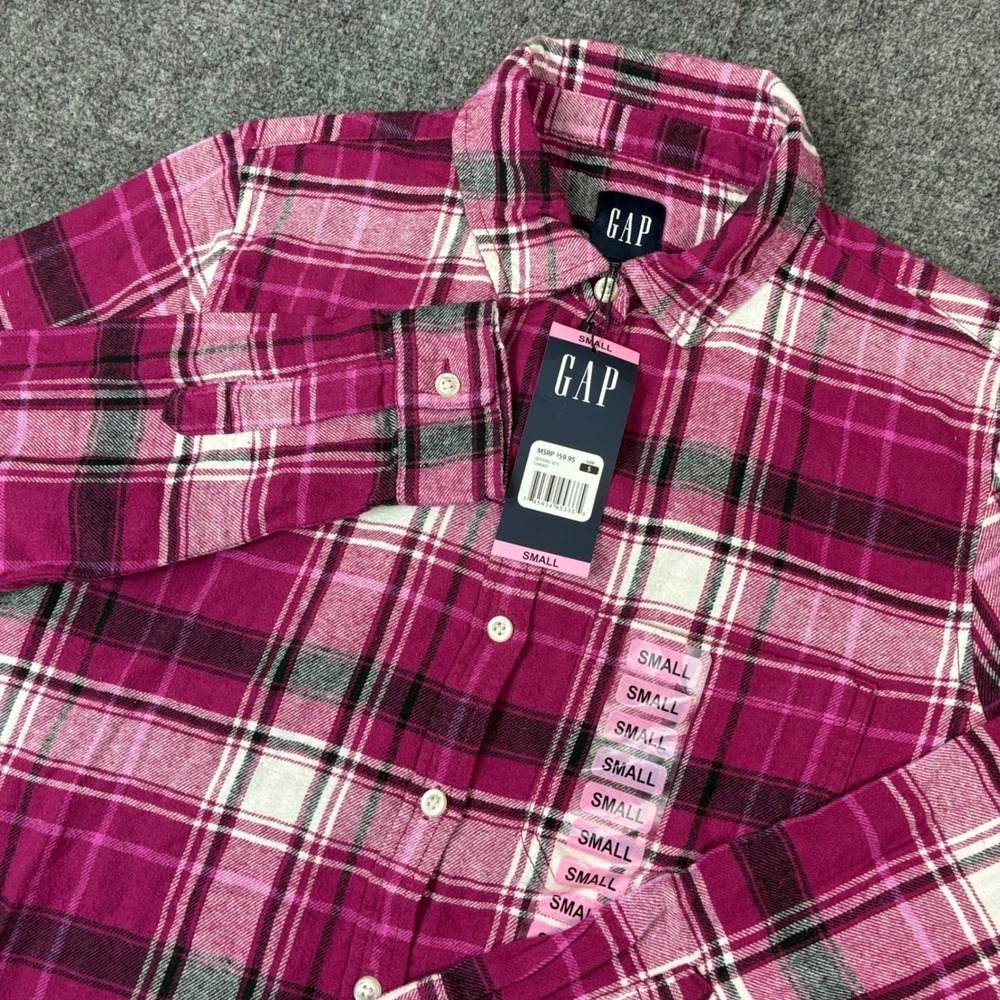 GAP Womens Boyfriend Flannel Shirt‎ Pink Plaid Button Down Small NEW QLT5595S